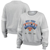 New York Knicks WEAR by Erin Andrews Women's Sleeve Stripe Fleece Crewneck Sweatshirt Gray
