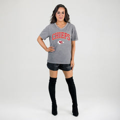 Kansas City Chiefs Gameday Couture Women's Relaxed Iconic Edge Rhinestone V-Neck T-Shirt - Gray - NFL