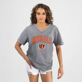 Cincinnati Bengals Gameday Couture Women's Relaxed Iconic Edge Rhinestone V-Neck T-Shirt - Gray - NFL