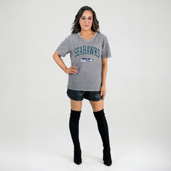 Seattle Seahawks Gameday Couture Women's Relaxed Iconic Edge Rhinestone V-Neck T-Shirt - Gray - NFL