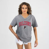 Atlanta Falcons Gameday Couture Women's Relaxed Iconic Edge Rhinestone V-Neck T-Shirt - Gray - NFL