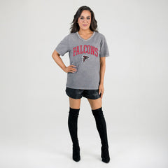 Atlanta Falcons Gameday Couture Women's Relaxed Iconic Edge Rhinestone V-Neck T-Shirt - Gray - NFL