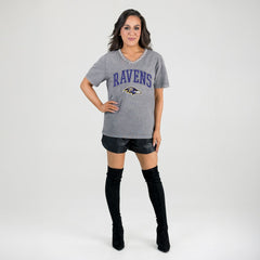 Baltimore Ravens Gameday Couture Women's Relaxed Iconic Edge Rhinestone V-Neck T-Shirt - Gray - NFL