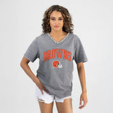 Cleveland Browns Gameday Couture Women's Relaxed Iconic Edge Rhinestone V-Neck T-Shirt - Gray - NFL