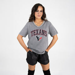 Houston Texans Gameday Couture Women's Relaxed Iconic Edge Rhinestone V-Neck T-Shirt - Gray - NFL