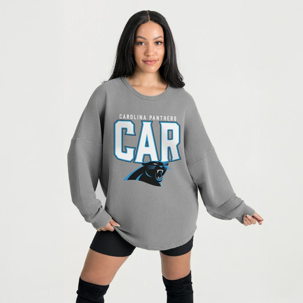 Carolina Panthers Gameday Couture Women's Oversized Pure Motion Corded Sweatshirt - Gray - NFL