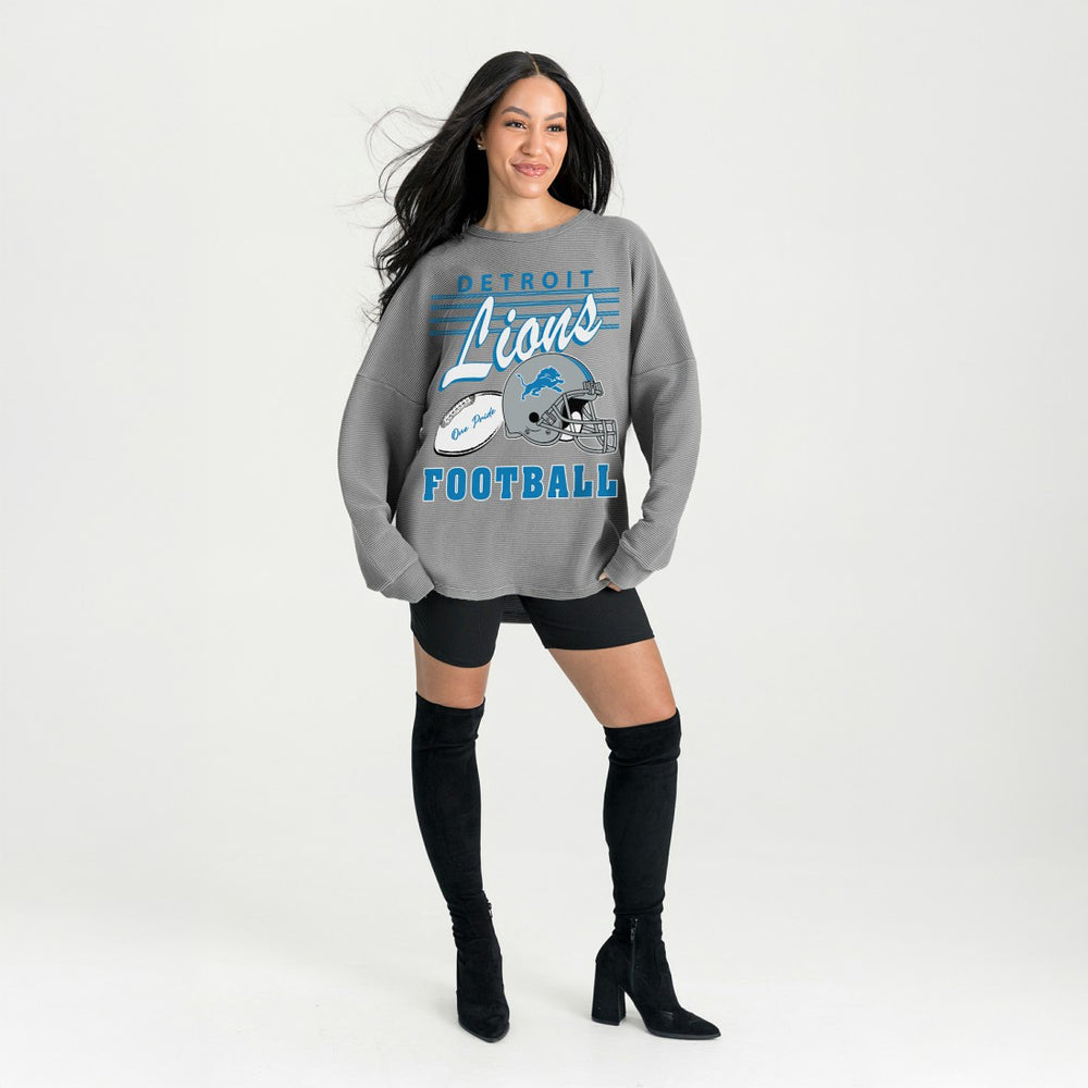 Detroit Lions Gameday Couture Women's Oversized Sweet Victory Corded Sweatshirt - Gray - NFL