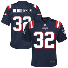 TreVeyon Henderson New England Patriots Youth Team Game Jersey - Navy - Nike