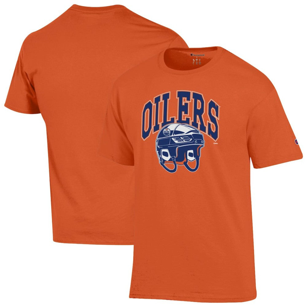 Edmonton Oilers Champion Helmet T-Shirt - Orange | NHL Lifestyle