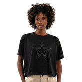 Dallas Cowboys Starter Women's Rhinestone Sprinkle Boxy Cropped T-Shirt - Black - NFL