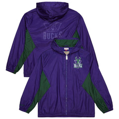 Mitchell & Ness Milwaukee Bucks Playmaker Full-Zip Hooded Windbreaker Jacket Purple