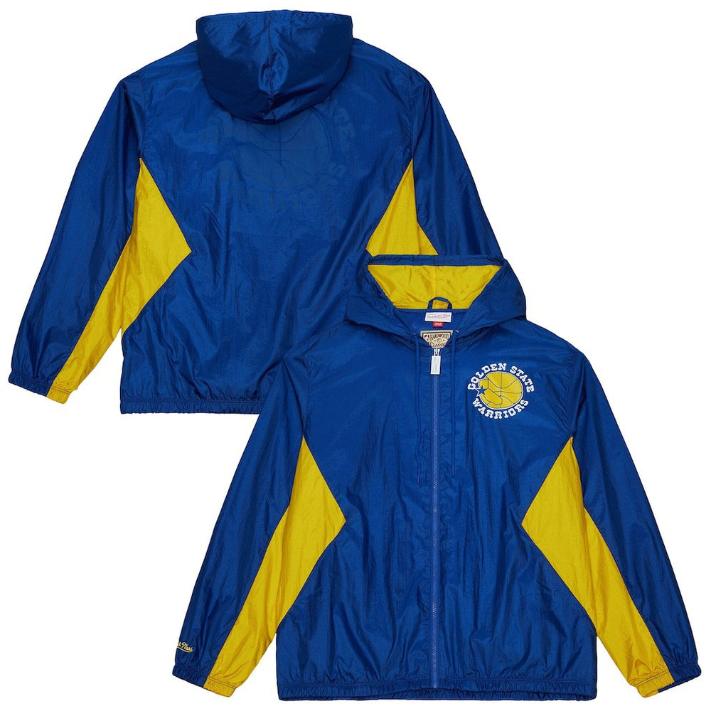Mitchell & Ness Golden State Warriors Playmaker Full-Zip Hooded Windbreaker Jacket Royal
