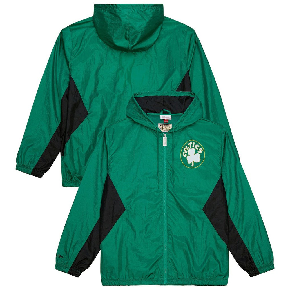 Mitchell & Ness Boston Celtics Playmaker Full-Zip Hooded Windbreaker Jacket Kelly Green