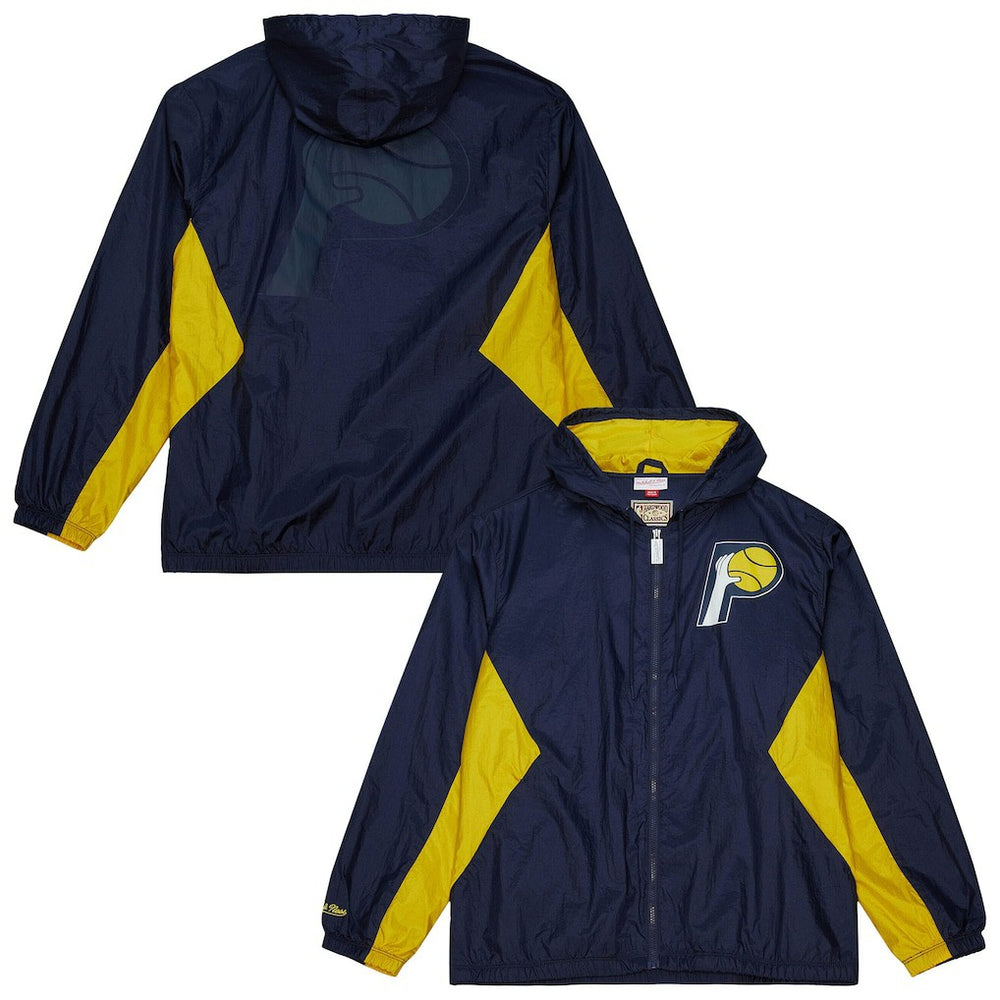 Mitchell & Ness Indiana Pacers Playmaker Full-Zip Hooded Windbreaker Jacket Navy