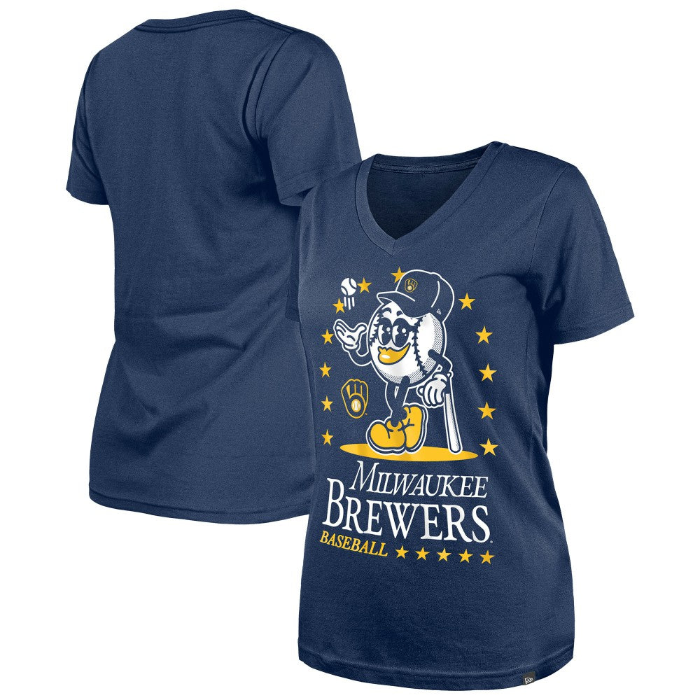 Milwaukee Brewers New Era Women's Little Miss 2 V-Neck T-Shirt for sale