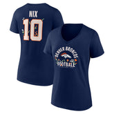 Bo Nix Denver Broncos Women's Floral Name & Number V-Neck T-Shirt - Navy - NFL