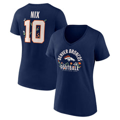 Bo Nix Denver Broncos Women's Floral Name & Number V-Neck T-Shirt - Navy - NFL