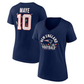 Drake Maye New England Patriots Women's Floral Name & Number V-Neck T-Shirt - Navy - NFL