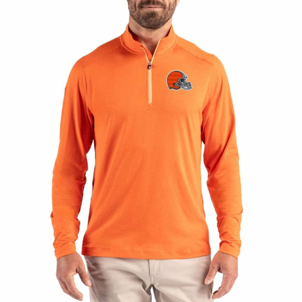 Cleveland Browns Cutter & Buck Coastline Epic Comfort Recycled Quarter-Zip Pullover - Orange - NFL