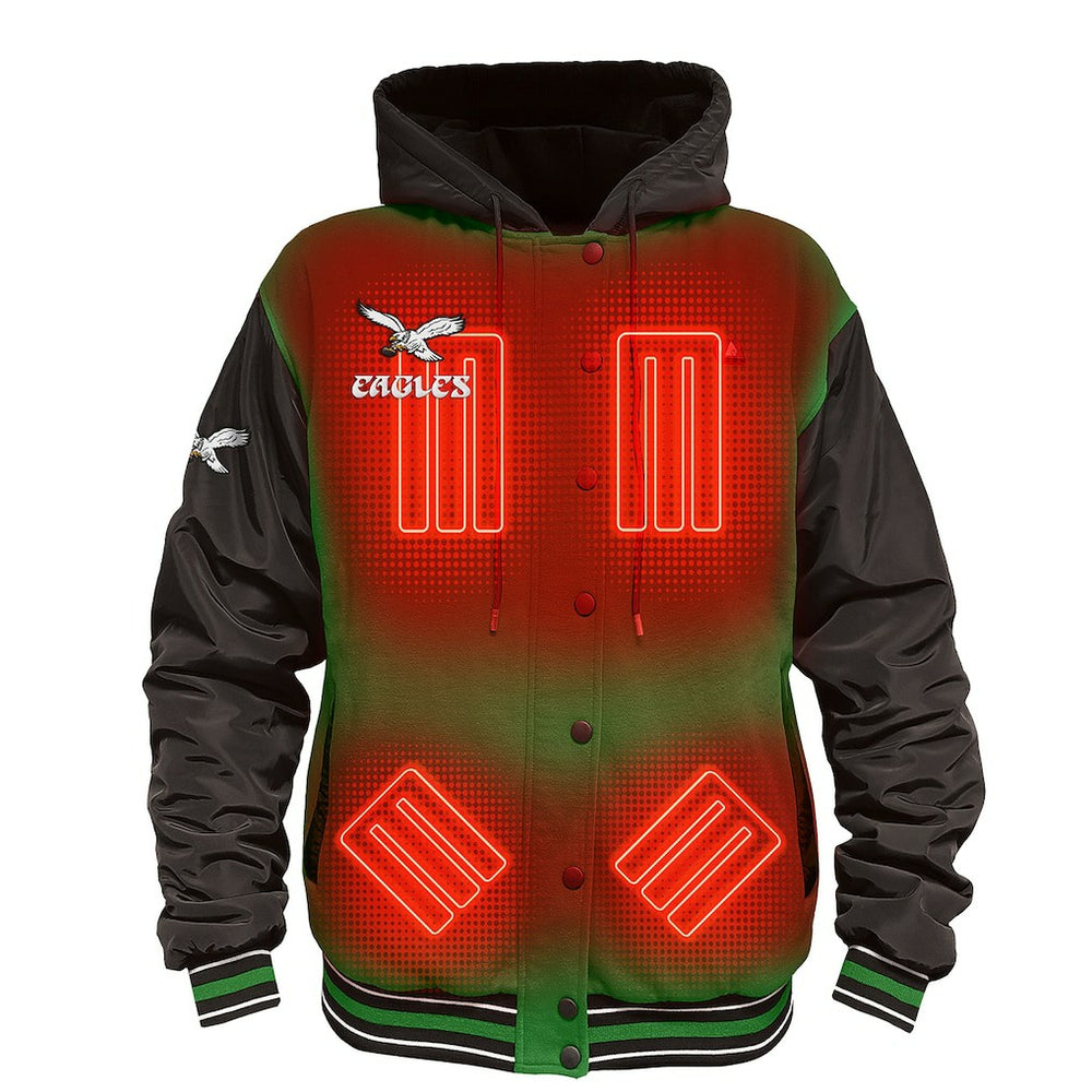 Philadelphia Eagles ActionHeat 5V Battery Heated Full-Snap Varsity Jacket - Kelly Green/Black - NFL