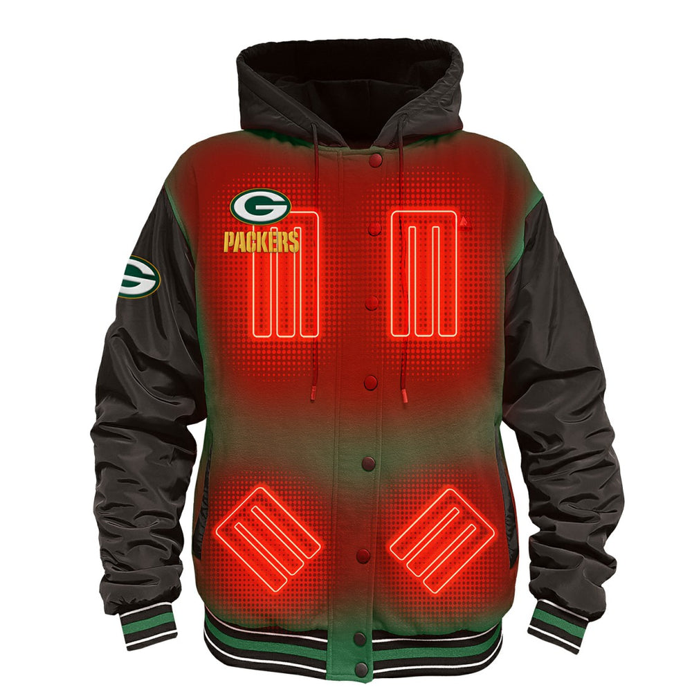 Green Bay Packers ActionHeat 5V Battery Heated Full-Snap Varsity Jacket - Green/Black - NFL