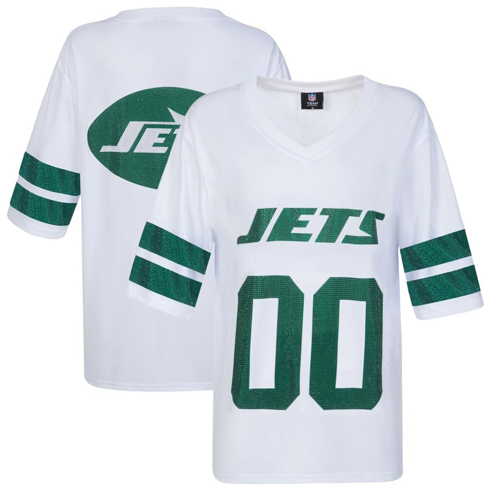 New York Jets Cuce Women's Rhinestone V-Neck Tunic - White - NFL