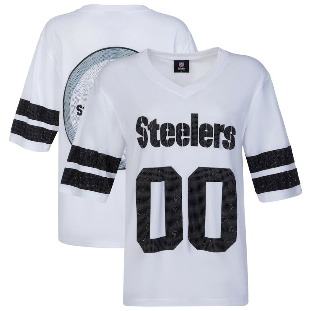 Pittsburgh Steelers Cuce Women's Rhinestone V-Neck Tunic - White - NFL