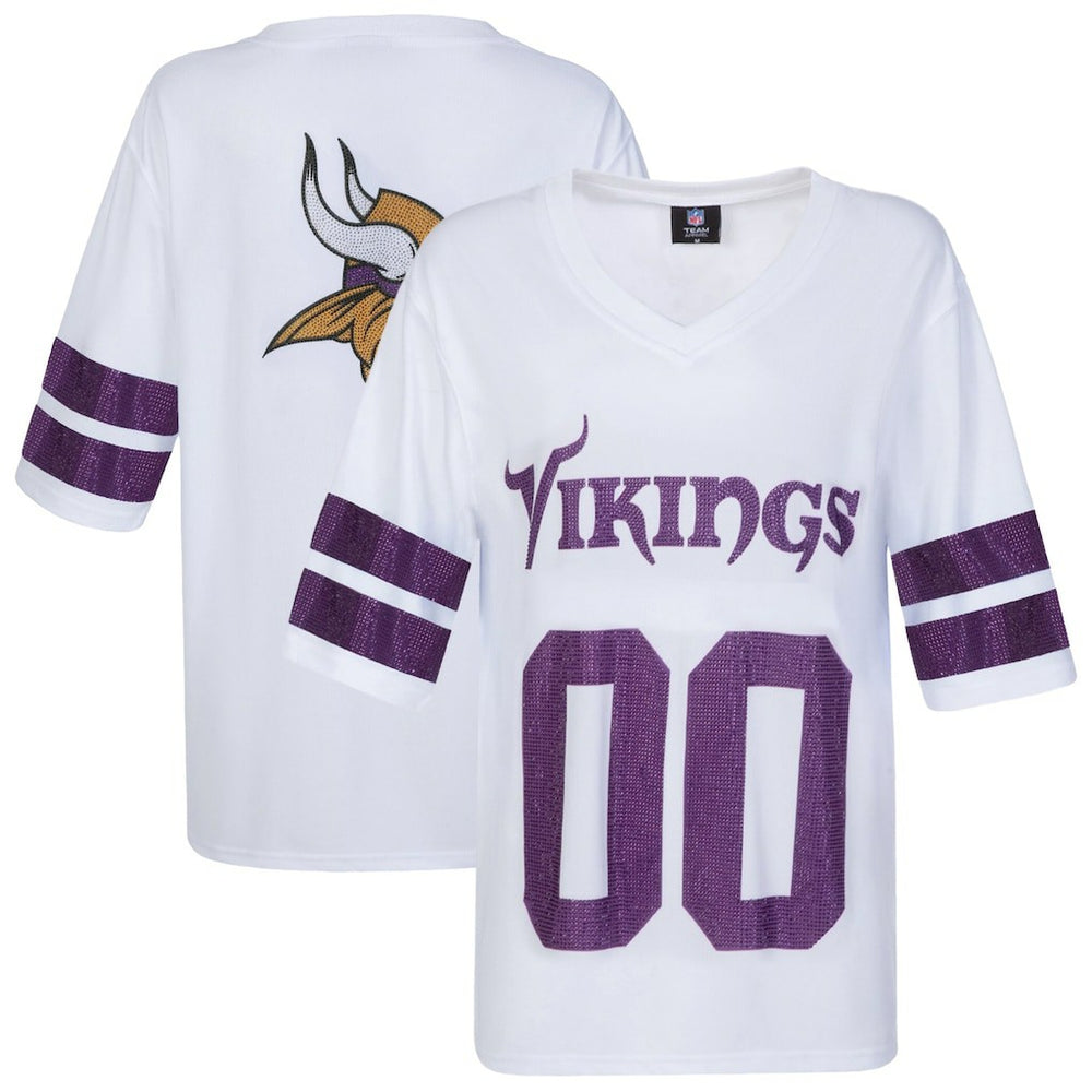 Minnesota Vikings Cuce Women's Rhinestone V-Neck Tunic - White - NFL