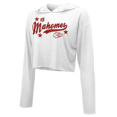 Patrick Mahomes Kansas City Chiefs Majestic Threads Women's Glitter Wordmark Hoodie - White - NFL