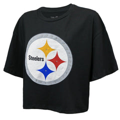 T.J. Watt Pittsburgh Steelers Majestic Threads Women's Swarovski Crystals Boxy Cropped Name & Number T-Shirt - Black - NFL
