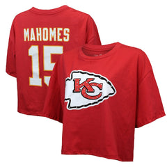 Patrick Mahomes Kansas City Chiefs Majestic Threads Women's Swarovski Crystals Boxy Cropped Name & Number T-Shirt - Red - NFL