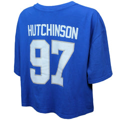 Aidan Hutchinson Detroit Lions Majestic Threads Women's Swarovski Crystals Boxy Cropped Name & Number T-Shirt - Blue - NFL