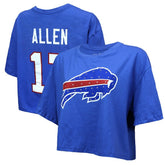 Josh Allen Buffalo Bills Majestic Threads Women's Swarovski Crystals Boxy Cropped Name & Number T-Shirt - Royal - NFL