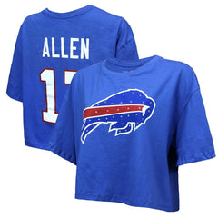 Josh Allen Buffalo Bills Majestic Threads Women's Swarovski Crystals Boxy Cropped Name & Number T-Shirt - Royal - NFL