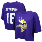 Justin Jefferson Minnesota Vikings Majestic Threads Women's Swarovski Crystals Boxy Cropped Name & Number T-Shirt - Purple - NFL