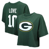 Jordan Love Green Bay Packers Majestic Threads Women's Swarovski Crystals Boxy Cropped Name & Number T-Shirt - Green - NFL