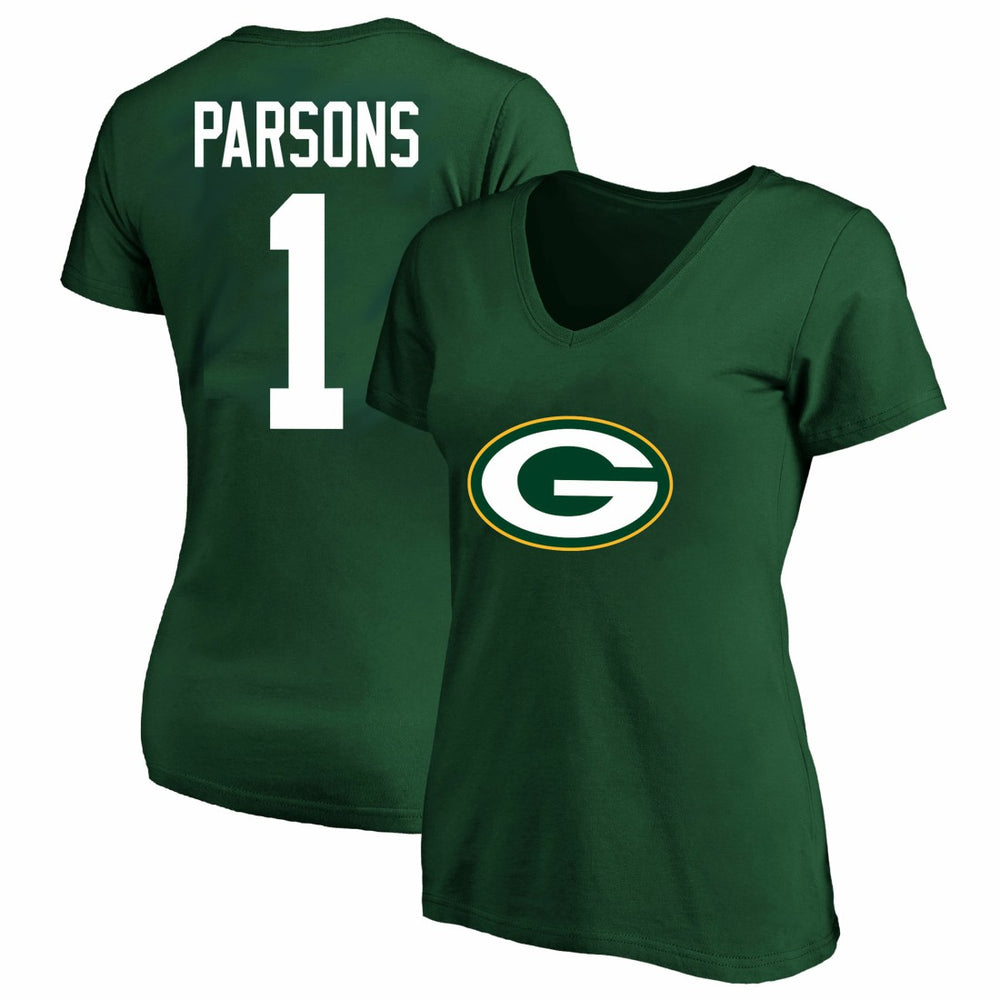 Micah Parsons Green Bay Packers Women's Plus Size Name & Number V-Neck T-Shirt - Green - Fanatics