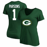 Micah Parsons Green Bay Packers Women's Plus Size Name & Number V-Neck T-Shirt - Green - Fanatics