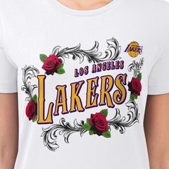 Los Angeles Lakers G-III 4Her by Carl Banks Women's Super-Slim Fit Lightweight Roses Crew Neck T-Shirt White