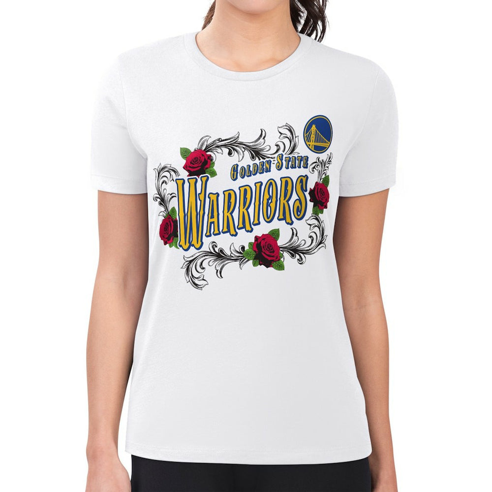 Golden State Warriors G-III 4Her by Carl Banks Women's Super-Slim Fit Lightweight Roses Crew Neck T-Shirt White