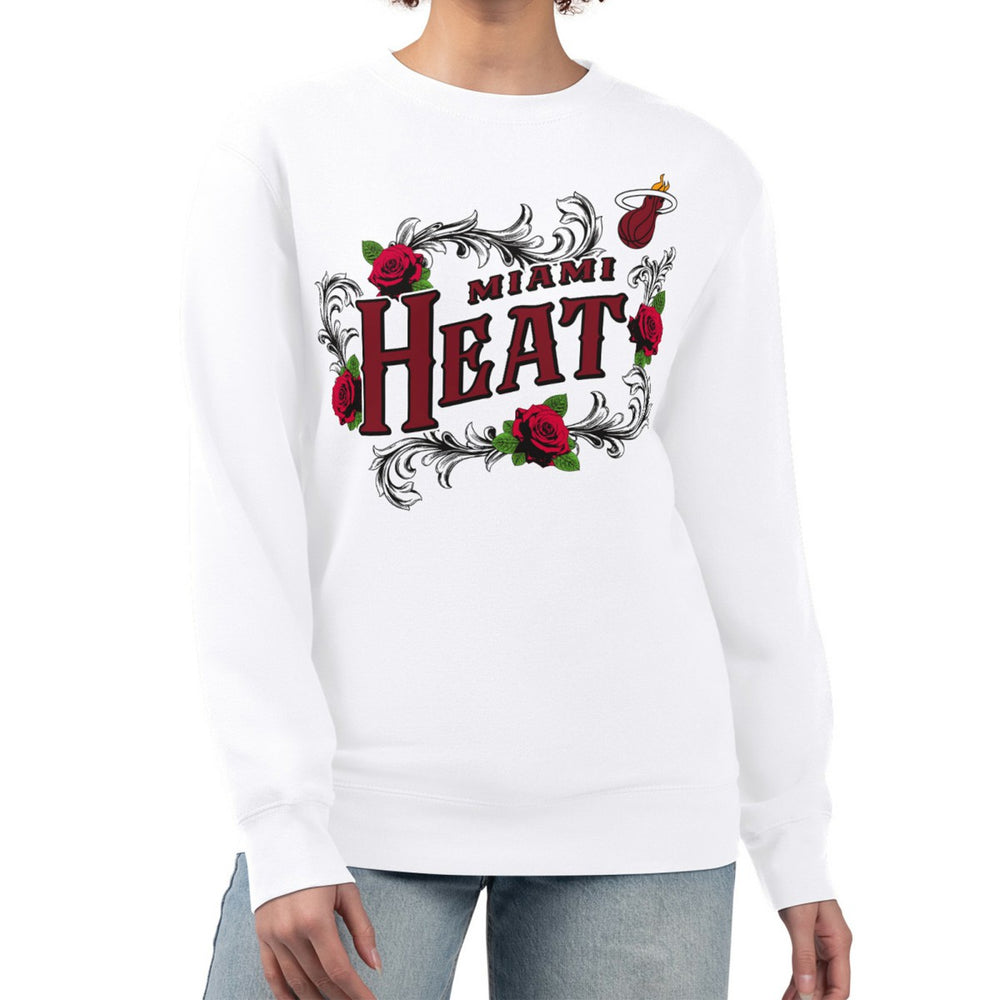 Miami Heat G-III 4Her by Carl Banks Women's Roses Fleece Tri-Blend Sweatshirt White