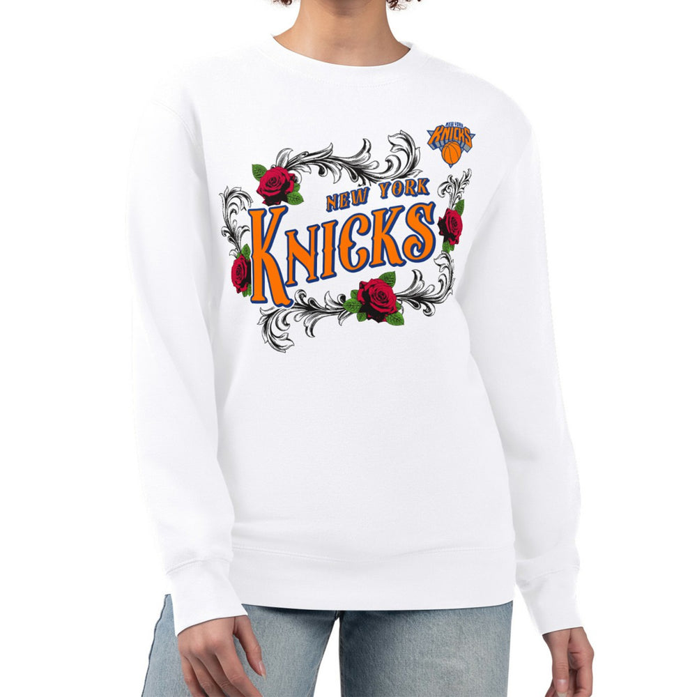 New York Knicks G-III 4Her by Carl Banks Women's Roses Fleece Tri-Blend Sweatshirt White