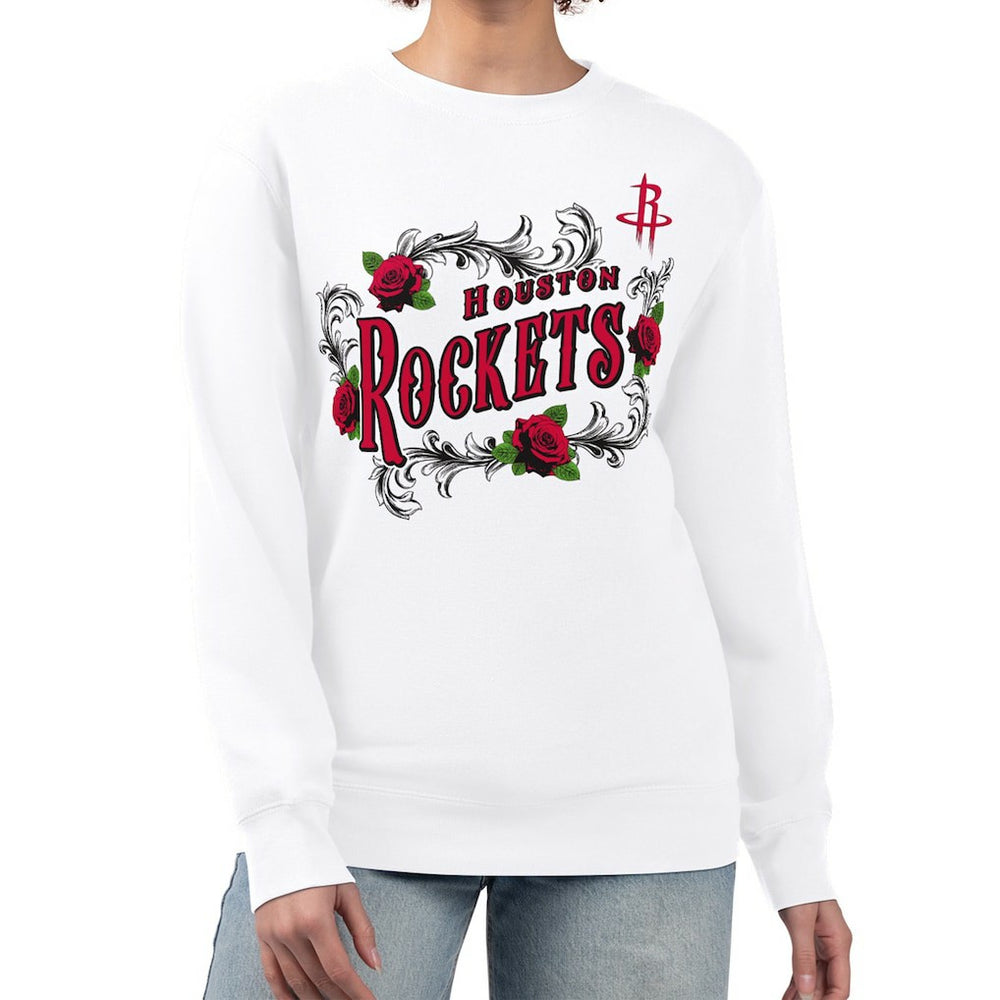 Houston Rockets G-III 4Her by Carl Banks Women's Roses Fleece Tri-Blend Sweatshirt White