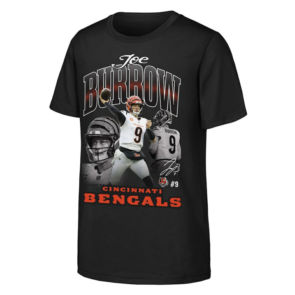 Joe Burrow Cincinnati Bengals Outerstuff Youth Triple Pic T-Shirt - Black - NFL
