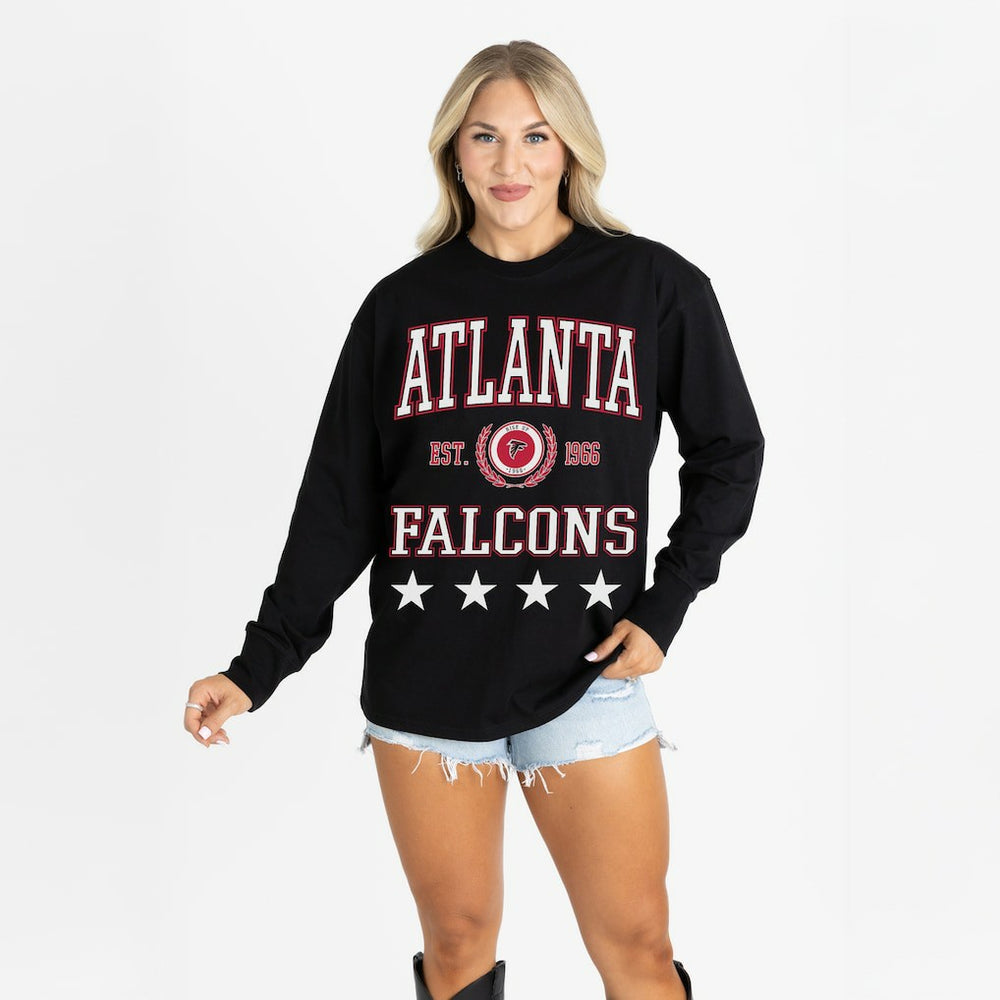 Atlanta Falcons Gameday Couture Women's Oversized Everyday Star Long Sleeve T-Shirt - Black - NFL