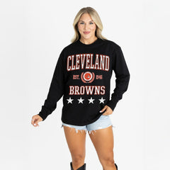 Cleveland Browns Gameday Couture Women's Oversized Everyday Star Long Sleeve T-Shirt - Black - NFL