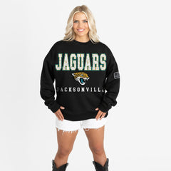 Jacksonville Jaguars Gameday Couture Women's Oversized Level Up Black Label Premium Fleece Sweatshirt - Black - NFL