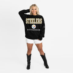 Pittsburgh Steelers Gameday Couture Women's Oversized Level Up Black Label Premium Fleece Sweatshirt - Black - NFL