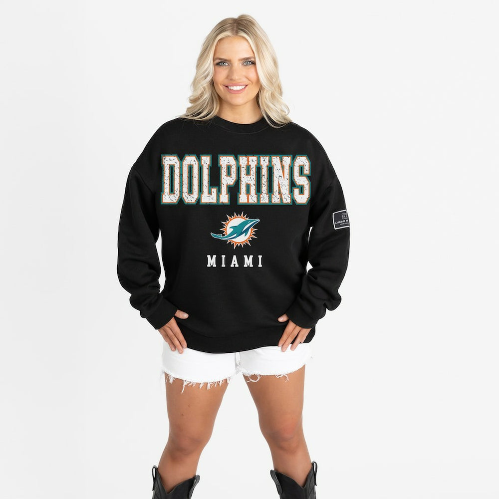 Miami Dolphins Gameday Couture Women's Oversized Level Up Black Label Premium Fleece Sweatshirt - Black - NFL