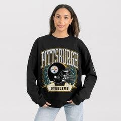 Pittsburgh Steelers Gameday Couture Women's Oversized Victory Lane Black Label Premium Fleece Sweatshirt - Black - NFL
